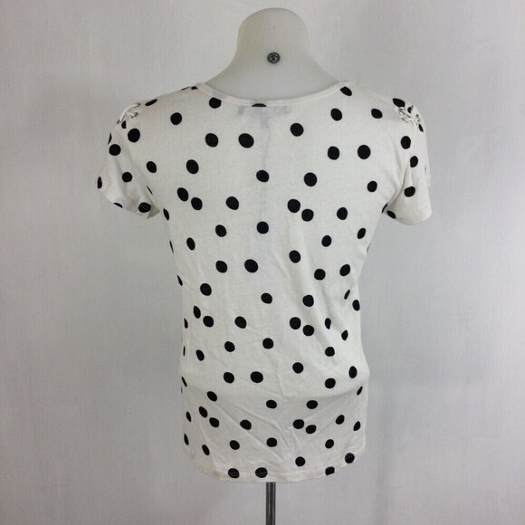 Generation Love Top Hugo Polka Dot Lace Up Linen blend Blouse White black Small - Picture 3 of 8